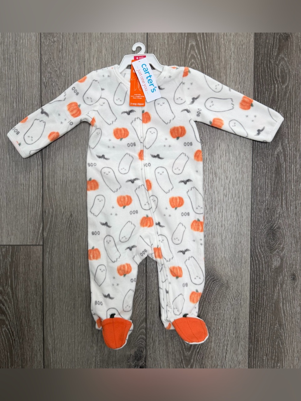 Carters Halloween fleece zip up footed sleeper pumpkin ghosts white 6mo nwt